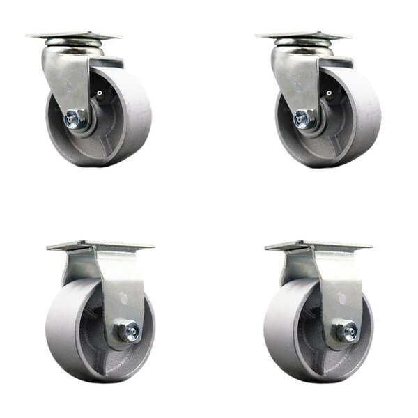 4'' Semi Steel Cast Iron Caster Set with Bronze Bearings 2 Swivel 2 Rigid, 4PK